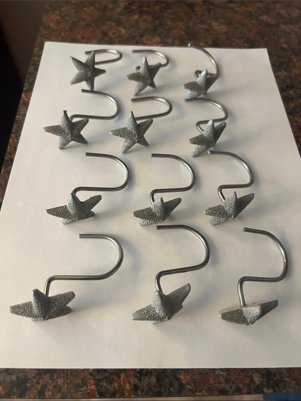 Silver Star Shower Curtain Hooks - Set of 12